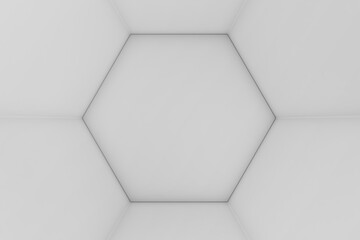 White empty geometric hexagonal honeycomb abstract background, 3D rendering