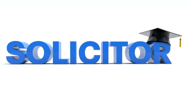 3D Illustration Of Solicitor Text Wearing A Graduation Hat