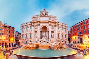 Fotobehang Rome Trevi-fontein of Fontana di Trevi in de ochtend, Rome, Italië. Trevi is de grootste barok, de meest bekende en bezocht door toeristen fontein van Rome. © Kavalenkava