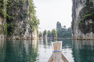 Head of wooden long tailed boat