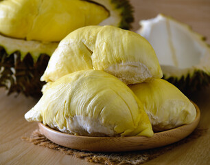 Durian fruit on table