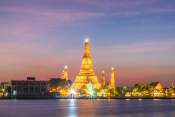 Wat arun night view temple in bangkok, Thailand