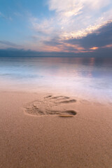 handprint against the cloudy dawn / early spring , Ukraine