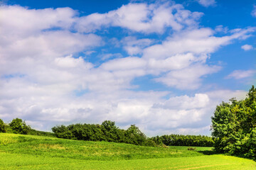 Beautiful spring landscape and cloudy sky.