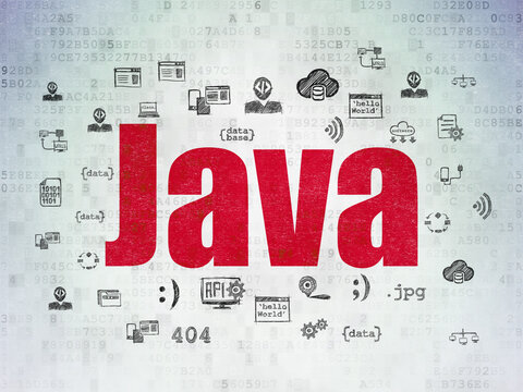 Programming concept: Java on Digital Data Paper background