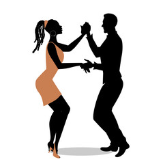 Young afro american couple dancing salsa. Vector illustration.
