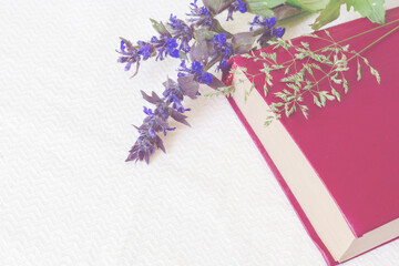 Book of red color with flowers on a white background