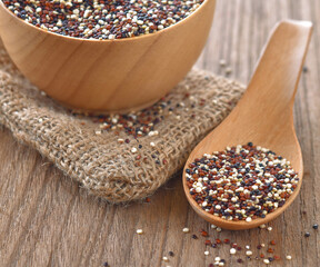 chia seeds in wood spoon on a table