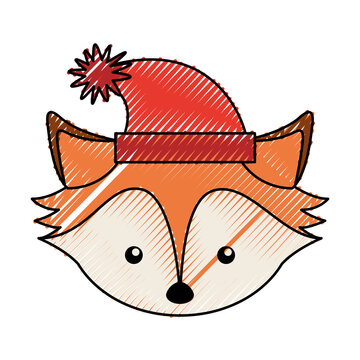 cute scribble christmas fox face cartoon graphic design