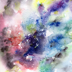 Grunge dingy background. Watercolor vintage texture. Scuffed scratched surface. Abstract background with dark spots. Modern wall art painting. 