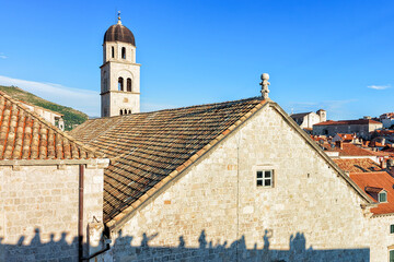 Panorama on Old town with church bell tower in Dubrovnik