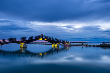 Bridge on the Ionian island of Lefkas at sunset