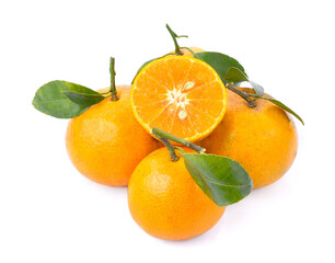 Yellow oranges isolated on white background.
