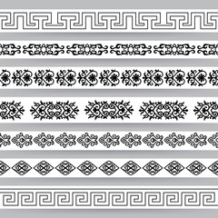 Borders with ornamental elements in asian style. Set 1. Black on white. For divider or frame.