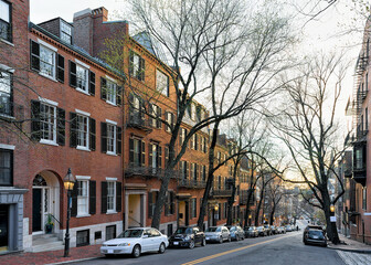 Fototapeta na wymiar Road at Beacon Hill neighborhood in downtown Boston MA