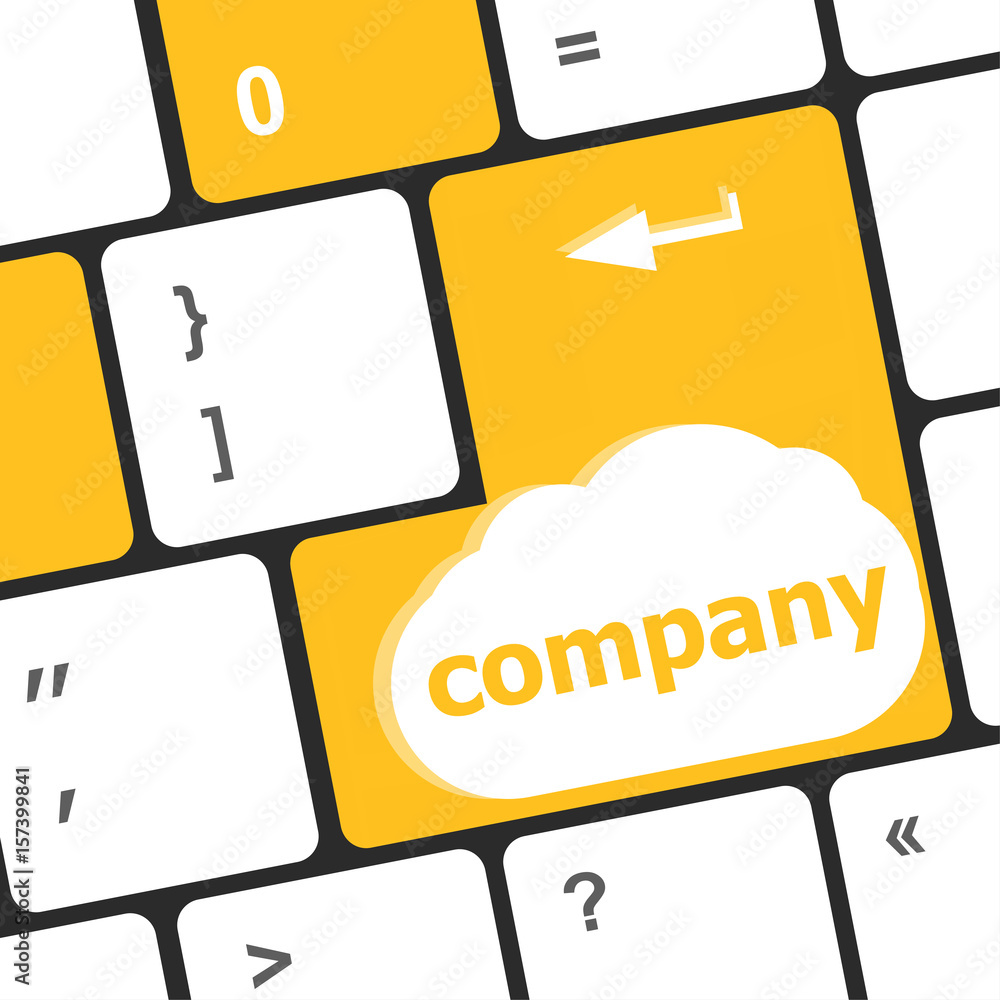 Poster computer keyboard key with company button. business concept
