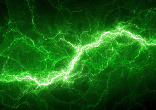 Green lightning, abstract plasma background
