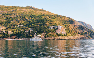 Fototapeta premium Luxury yacht at Lokrum Island of Adriatic Sea