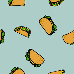 Cartoon seamless vector taco pattern