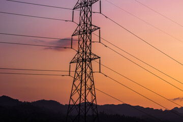 high voltage electricity post in twilight