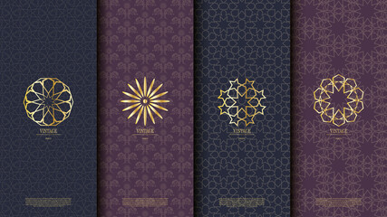 Packaging template islamic element seamless pattern background and logo vector design