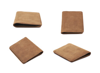 Flat leather wallet isolated