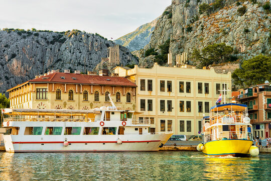 Ferries at harbor in Adriatic Sea in Omis