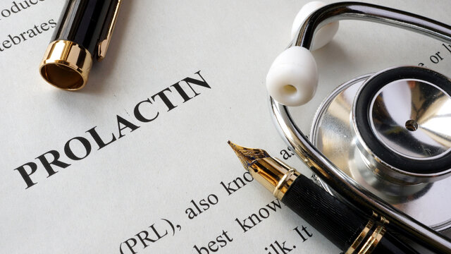 Document with title Prolactin on a table.