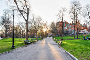 Boston Common public park and people at downtown Boston MA