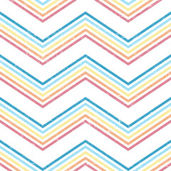 Vector Geometric Seamless Pattern. Repeating Abstract Background with Grunge Texture. Vintage Bright Graphic Ornament with Triangle, Square and Rectangle Shapes and Stripes - 157406809