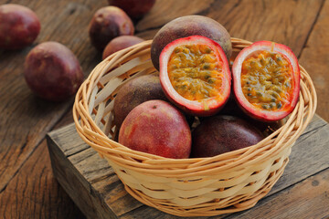 Passion fruit clean food in basket.