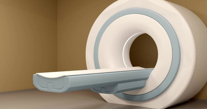 4k. MRI close-up, diagnostic center on beige wall background