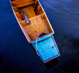 Orange boat in blue water