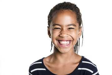Adorable african little girl on studio white background