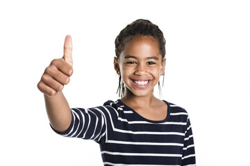 Adorable african little girl on studio white background