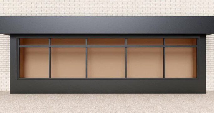 4k. Storefront with a wooden facade on red brick wall background.