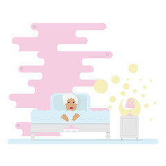 Surprised blonde woman at bed