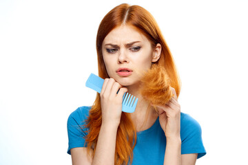Fototapeta premium blue comb, woman, emotions
