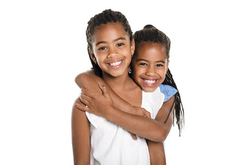 Two Adorable african twin girl on studio white background