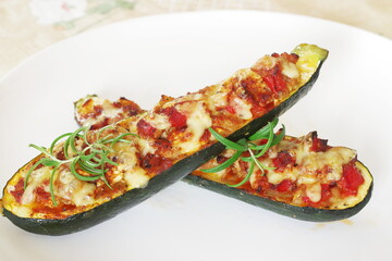 roast zucchini with meat stuffing