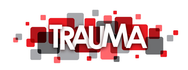 TRAUMA grey and red vector letters icon