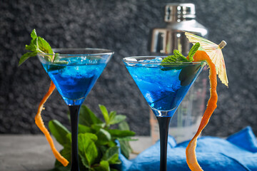 Blue cocktail with ice