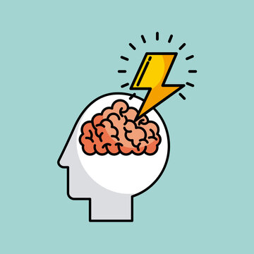human brain with lightning ray idea concept image vector illustration design 