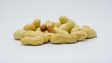 Dried peanuts on isolated white background