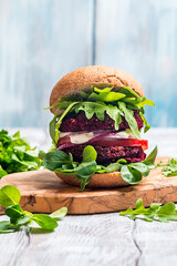 Vegetarian burger made of beetroot - obrazy, fototapety, plakaty