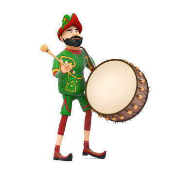 Turkish Culture karagoz playing drum ramadan drummer 3d illustration