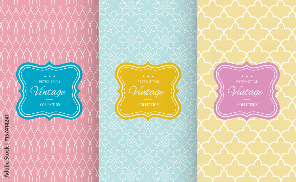 Wall mural pastel retro different vector seamless patterns