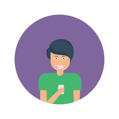 girl with phone icon vector illustration