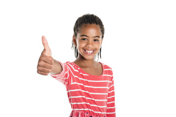 Adorable african little girl on studio white background