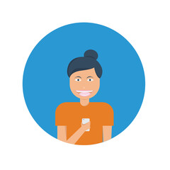 girl with phone icon vector illustration